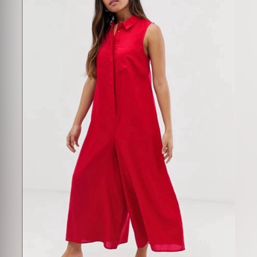 ASOS Red Wide Leg Collared Jumpsuit Size 12 Inseam 22”‎ New With Tags